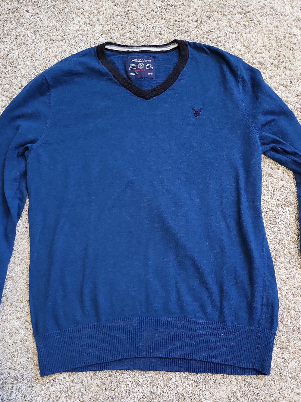 American Eagle Sweater Mens M Blue Athletic Fit V Neck Cotton Preppy 2013
